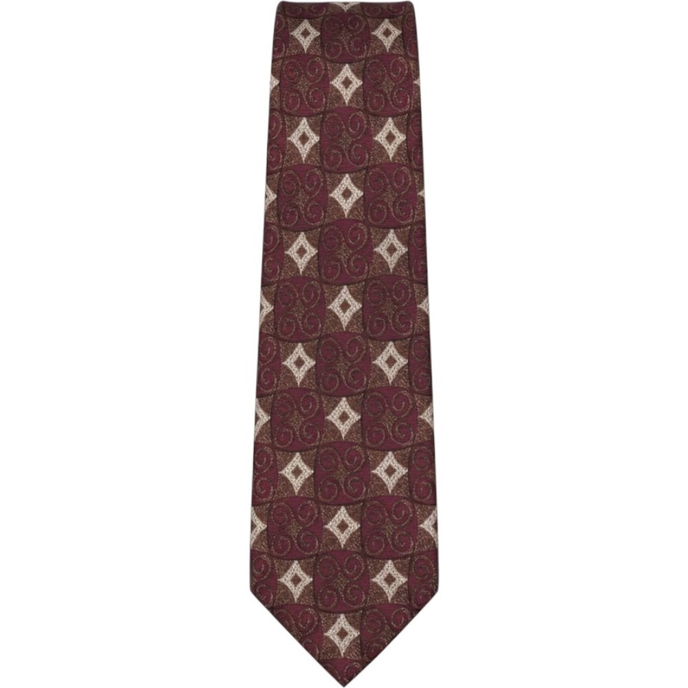Enrico Coveri Mens Silk Necktie Burgundy Brown Geometric Swirl Diamond USA Made